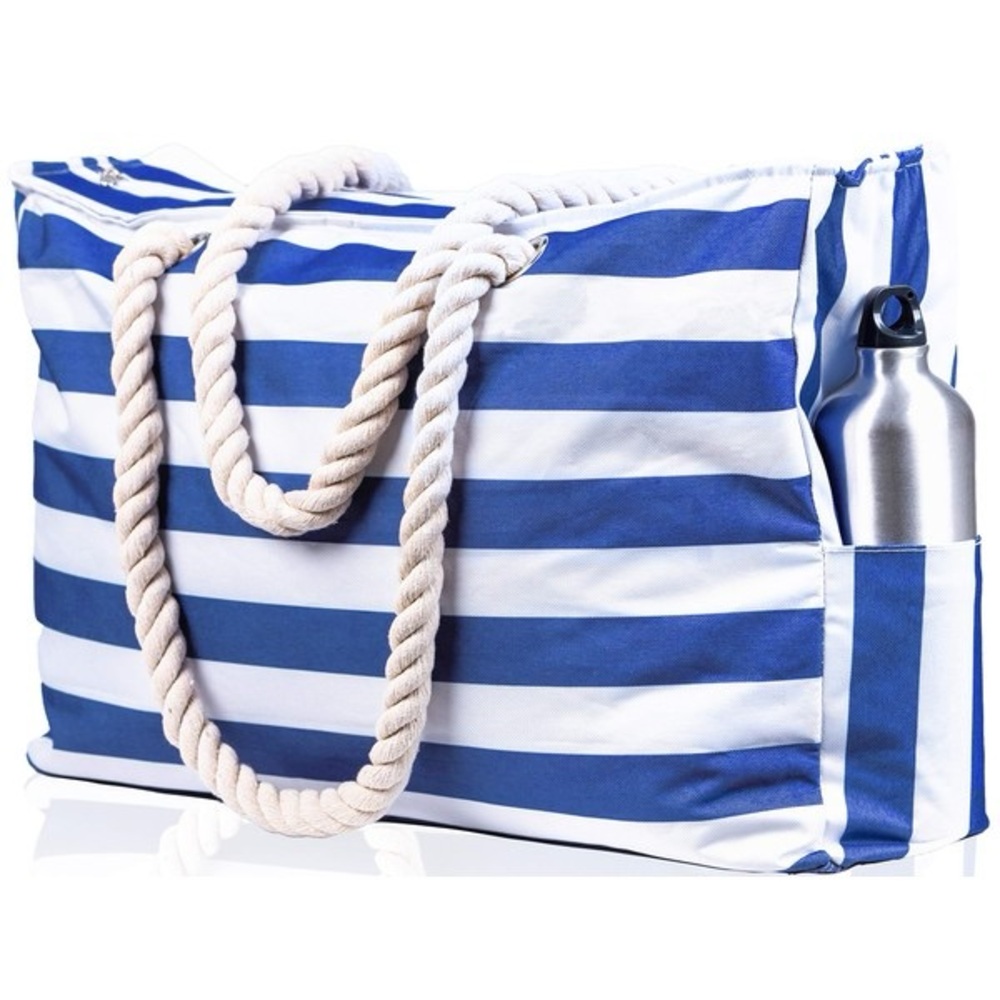 Nautical Blue and White Striped Tote Bag
